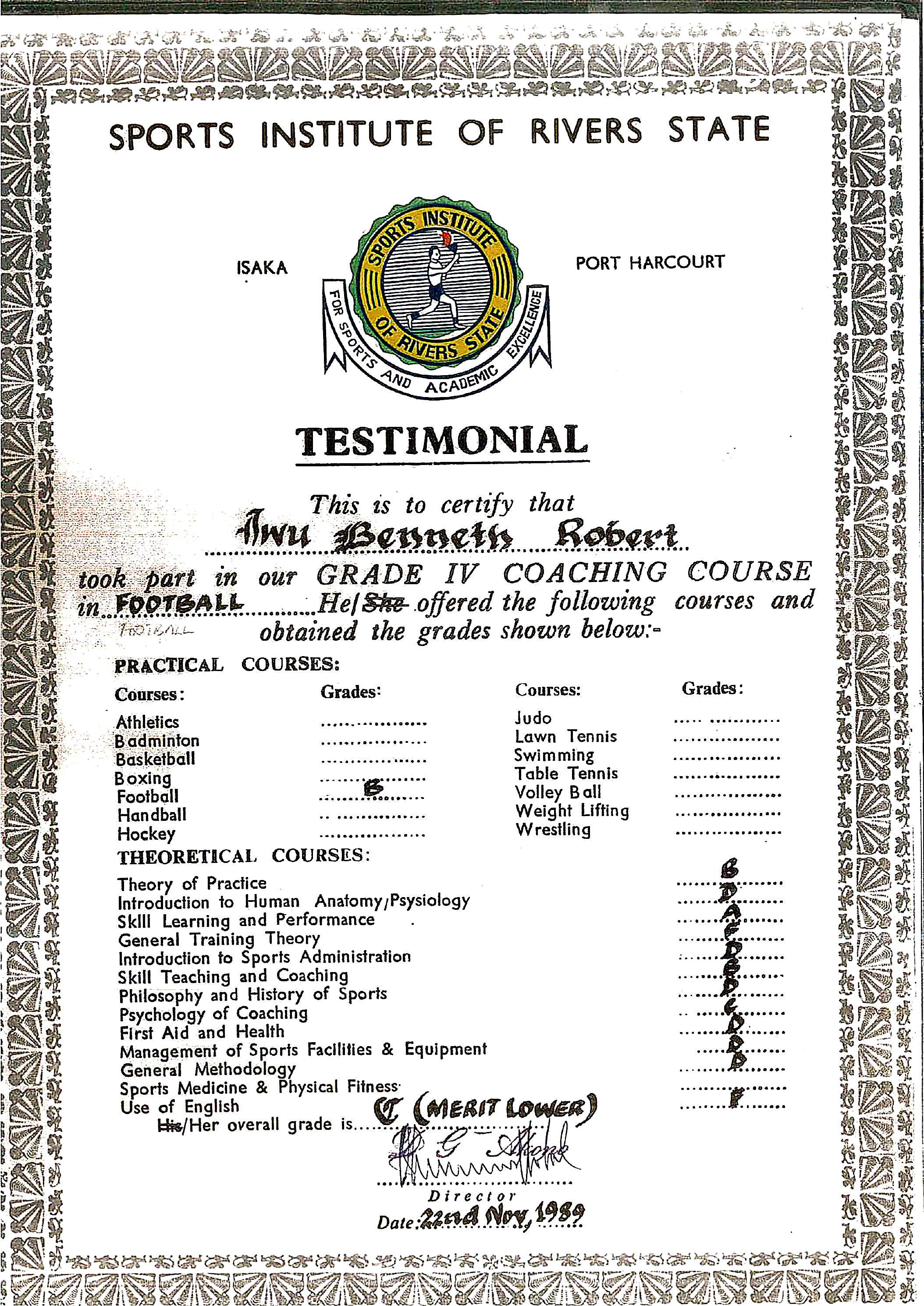 Testimonial — Grade IV Coaching Course in Football